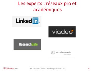 MOS 4.4 Veille Techno - Bibliothèque Janvier 2015 93
Les experts : réseaux pro et
académiques
 
