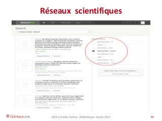 MOS 4.4 Veille Techno - Bibliothèque Janvier 2015 94
Réseaux scientifiques
 