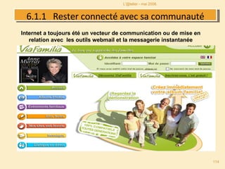 6.1.1  Rester connecté avec sa communauté .   . L'@telier - mai 2008. Internet a toujours été un vecteur de communication ou de mise en relation avec  les outils webmail et la messagerie instantanée 