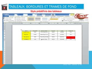 TABLEAUX: BORDURES ET TRAMES DE FOND
Style prédéfinis des tableaux
C R É E P A R : M A H D I A L I B I
 