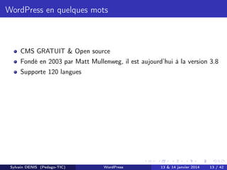 WordPress en quelques mots

CMS GRATUIT & Open source
Fondé en 2003 par Matt Mullenweg, il est aujourd’hui à la version 3....