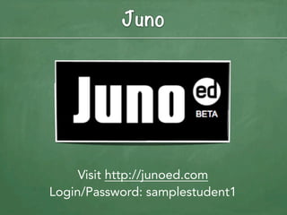 Juno




     Visit http://junoed.com
Login/Password: samplestudent1
 
