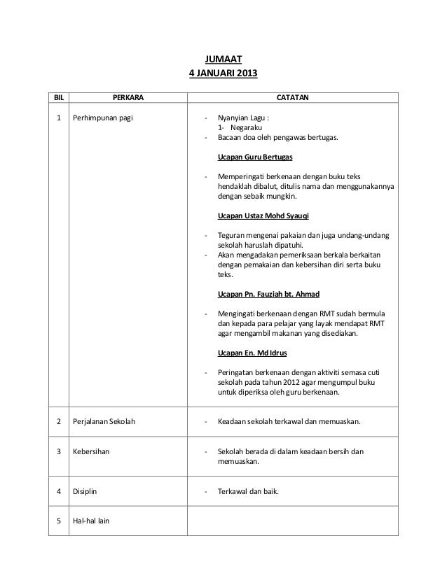 Format Buku Laporan Perhimpunan | format laporan mingguan Format Buku Laporan Perhimpunan | format laporan mingguan