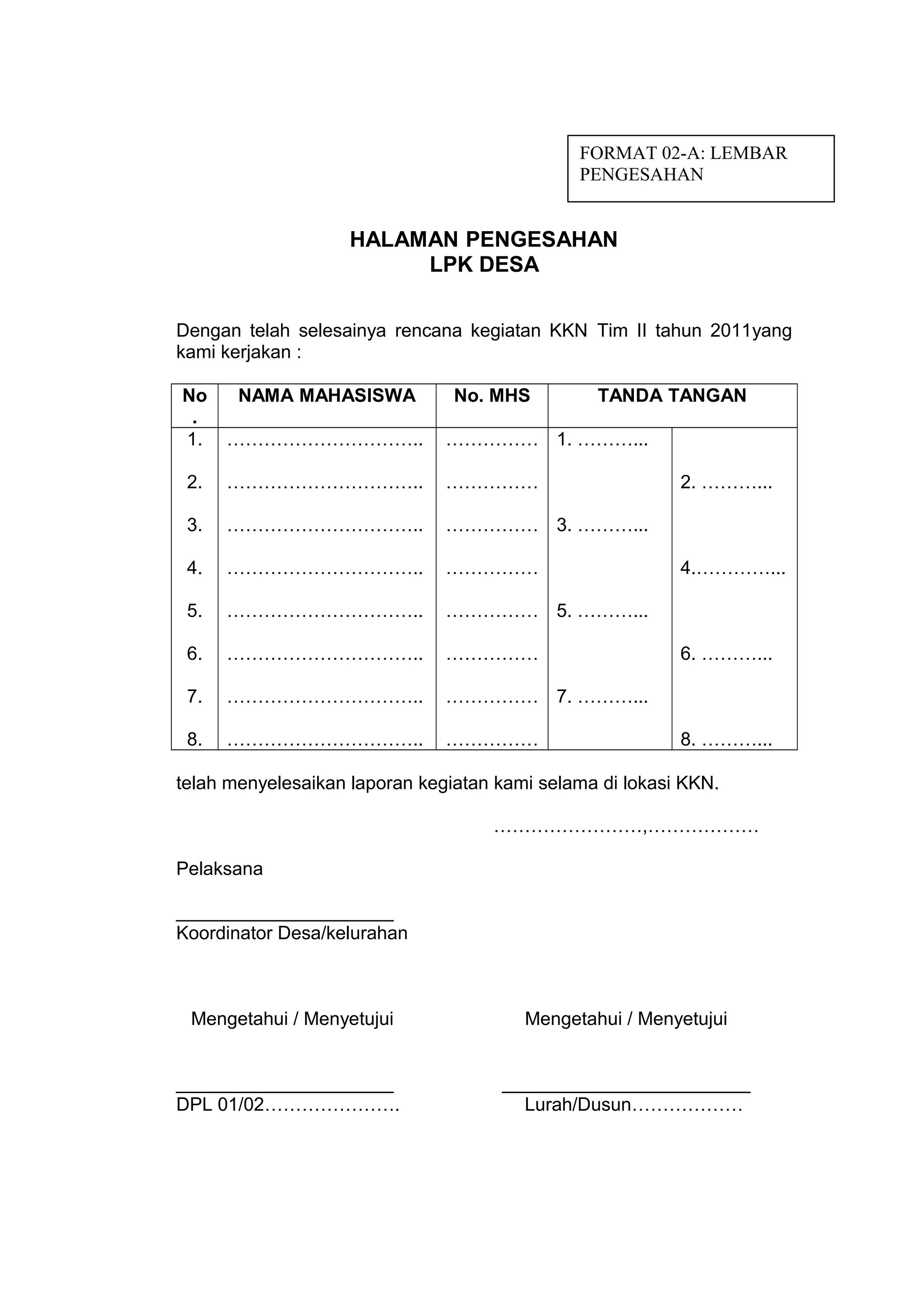 Format lpk (laporan program kerja) | DOC