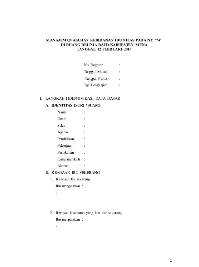 Format Manajemen Asuhan Kebidanan Ibu Nifas Pada Ny W
