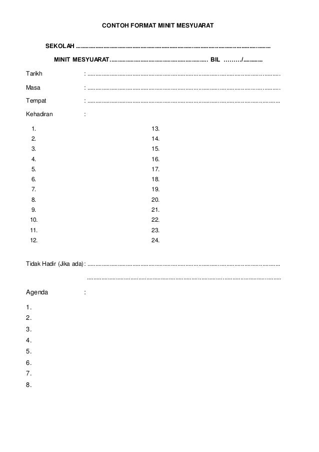 format minit mesyuarat 2019