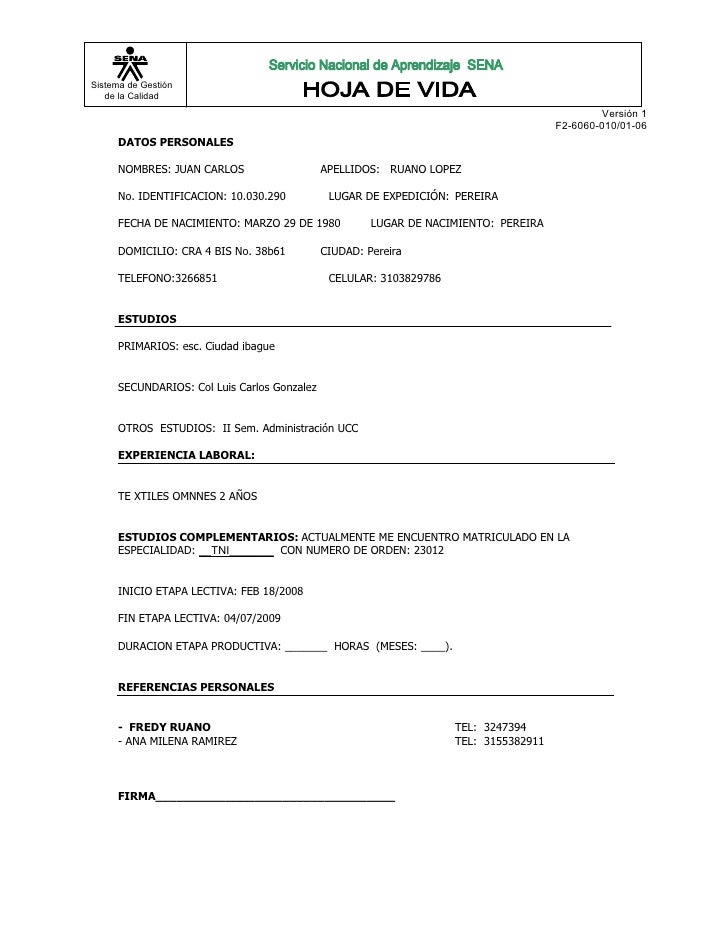 Formato 010 Hoja De Vida Del Alumno
