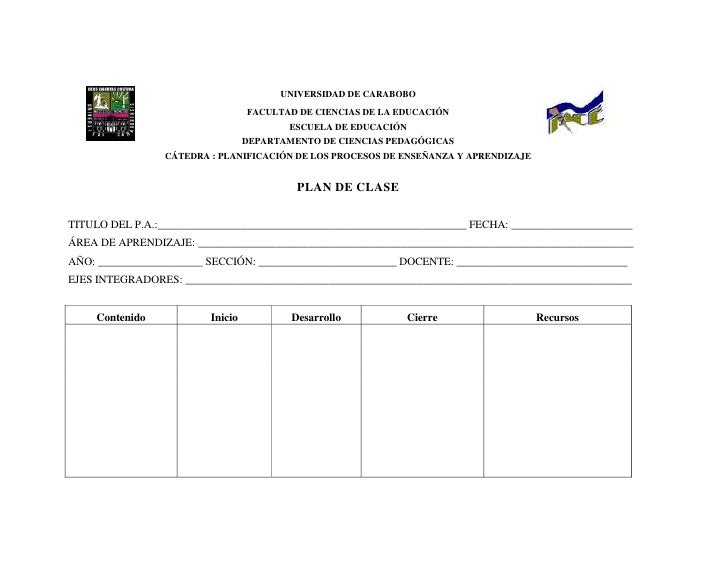 formato de planeacion de clases