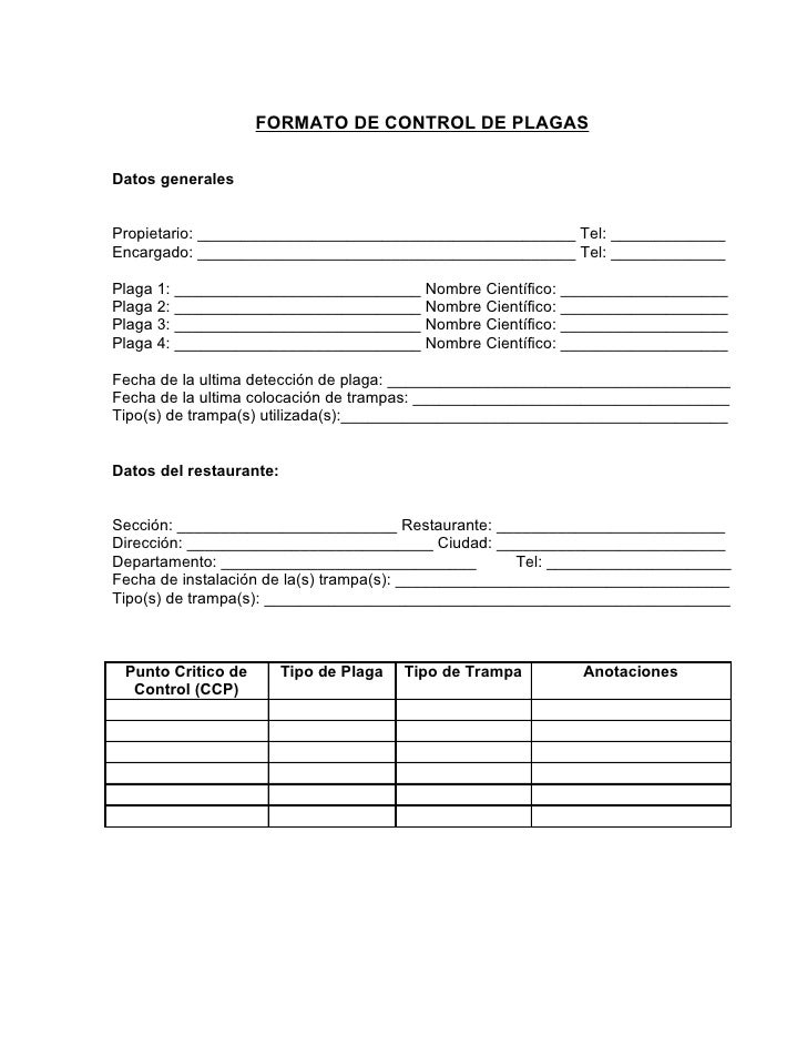 formato control de plagas formato de fax