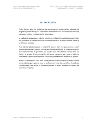 Formato impacto ambiental del transporte y su mitigación | PDF