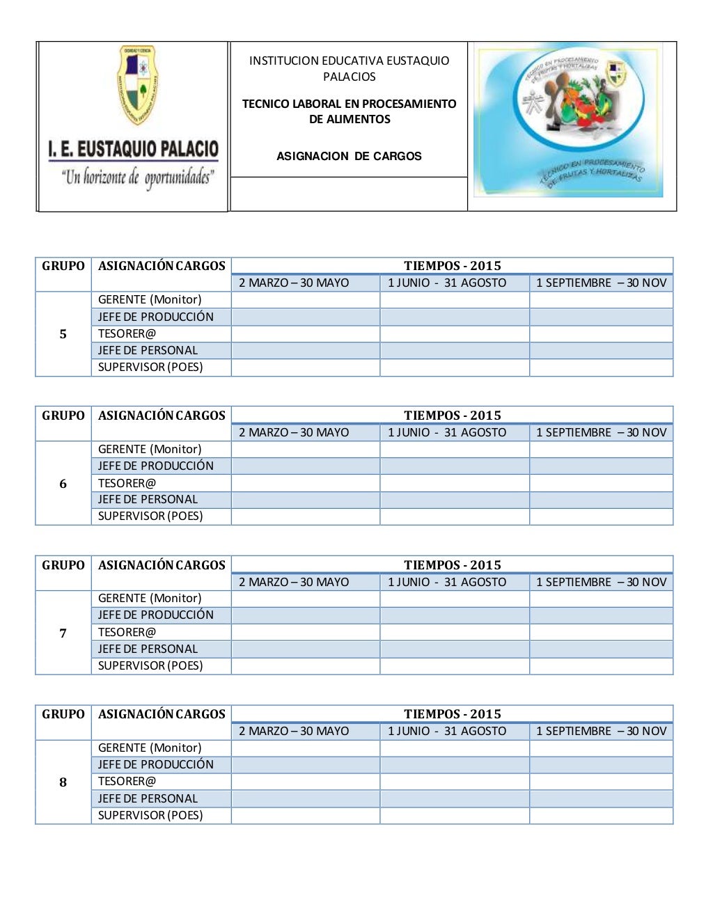 Formato asignacion de cargos grupos empresa