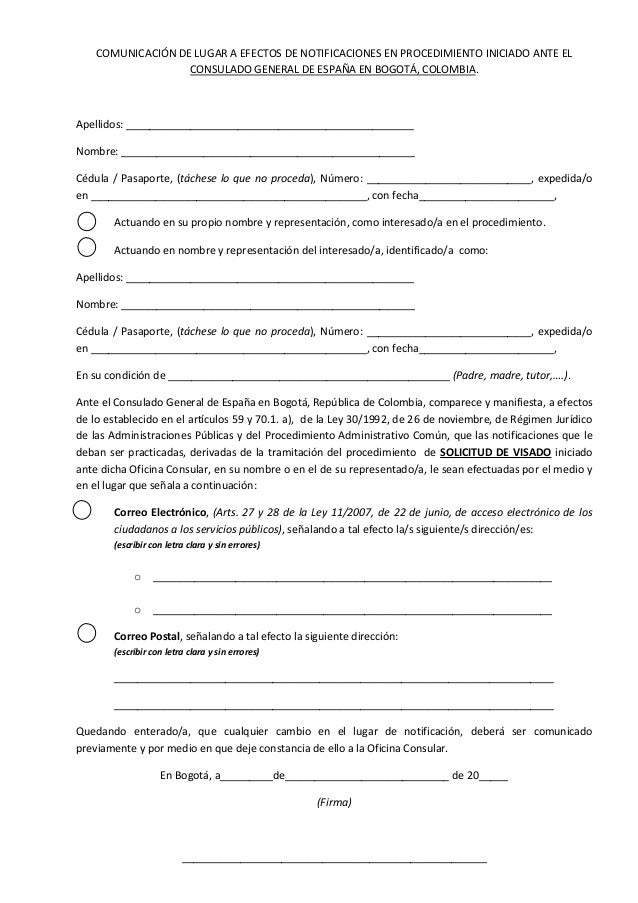 FORMATO DE COMUNICACIÓN VFS GLOBAL ESPAÑA