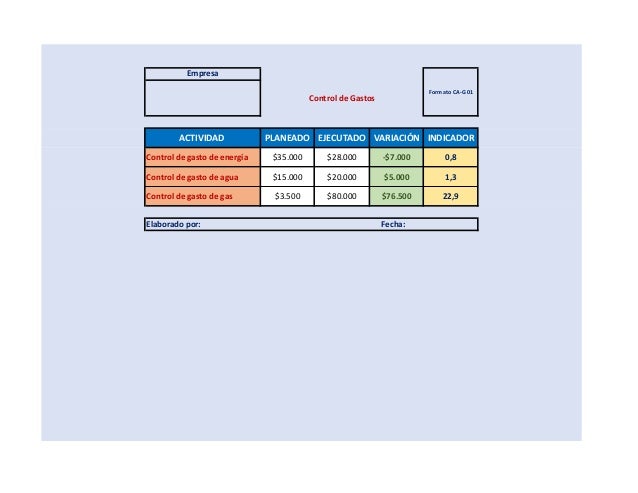 formato control gastos