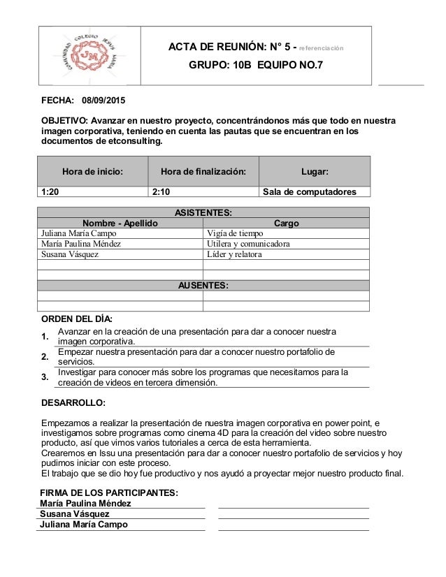 formato acta reunion de trabajo