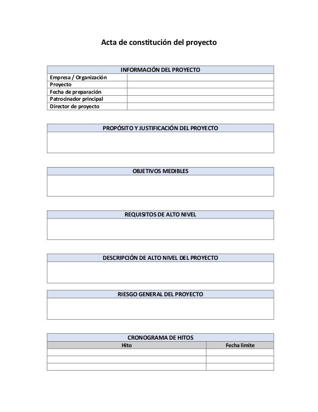 Plantilla De Acta De Constitucion Del Proyecto Charter Plantillas/acta ...