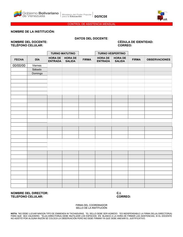 FORMATO DE ASISTENCIA DOCENTES CBIT PDF