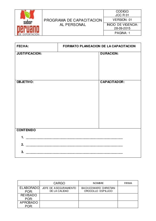 Formato de capacitacion