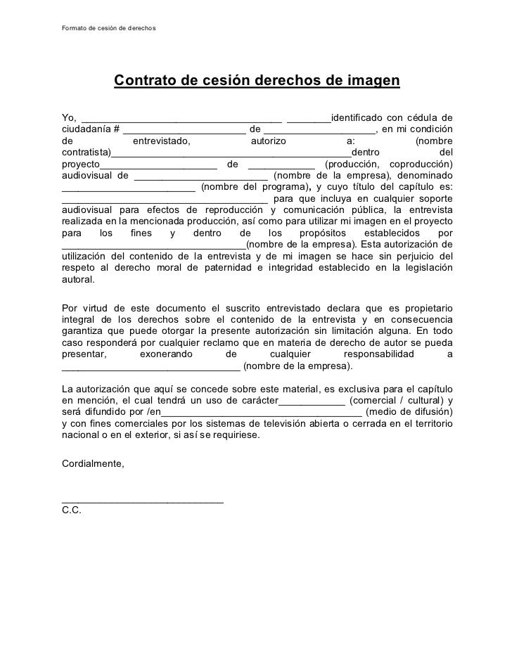 Formato contrato de cesión de derechos Formato contrato de cesión de derechos