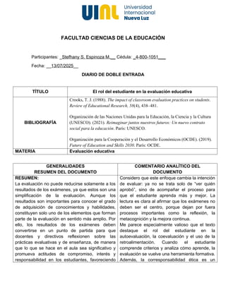 El rol del estudiante en la evaluación educativa | DOCX