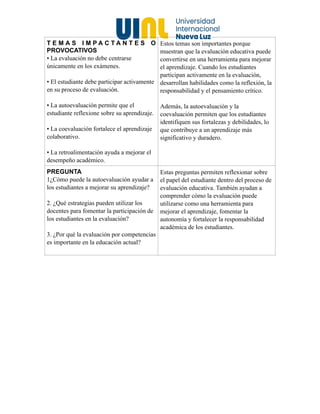 Diario de Doble Entrada: El rol del estudiante en la evaluación ...