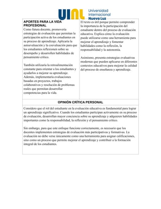 Diario de Doble Entrada: El rol del estudiante en la evaluación ...