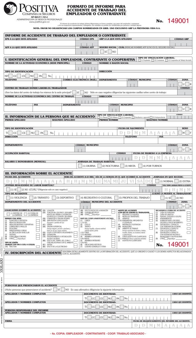 Formato de informe para accidente de trabajo del empleador 