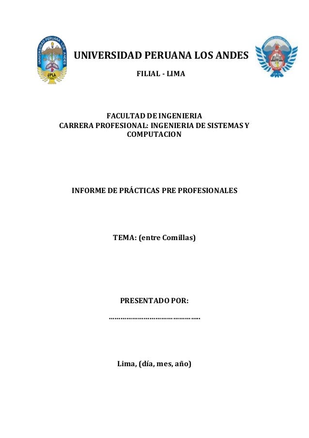 Formato del informe de practicas pre profesionales i