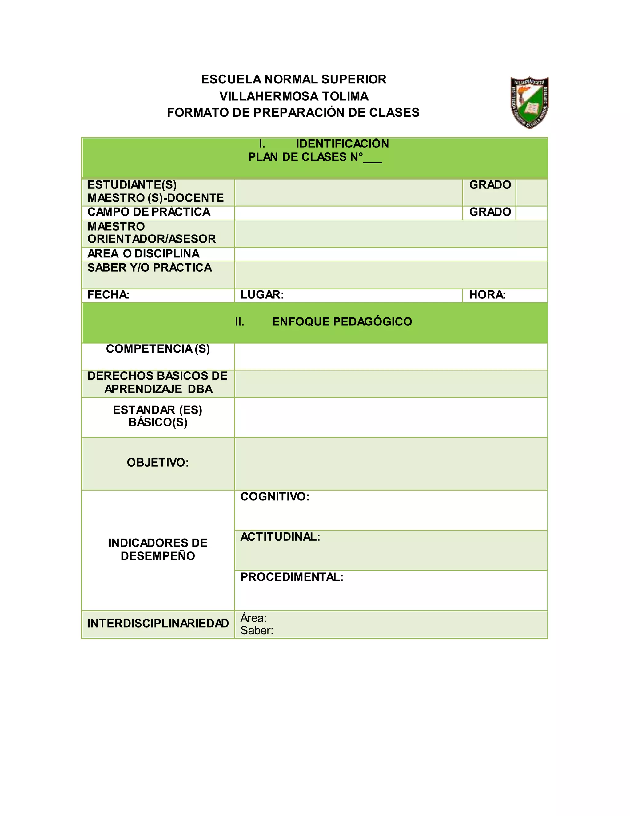 Formato de plan de clases | PDF
