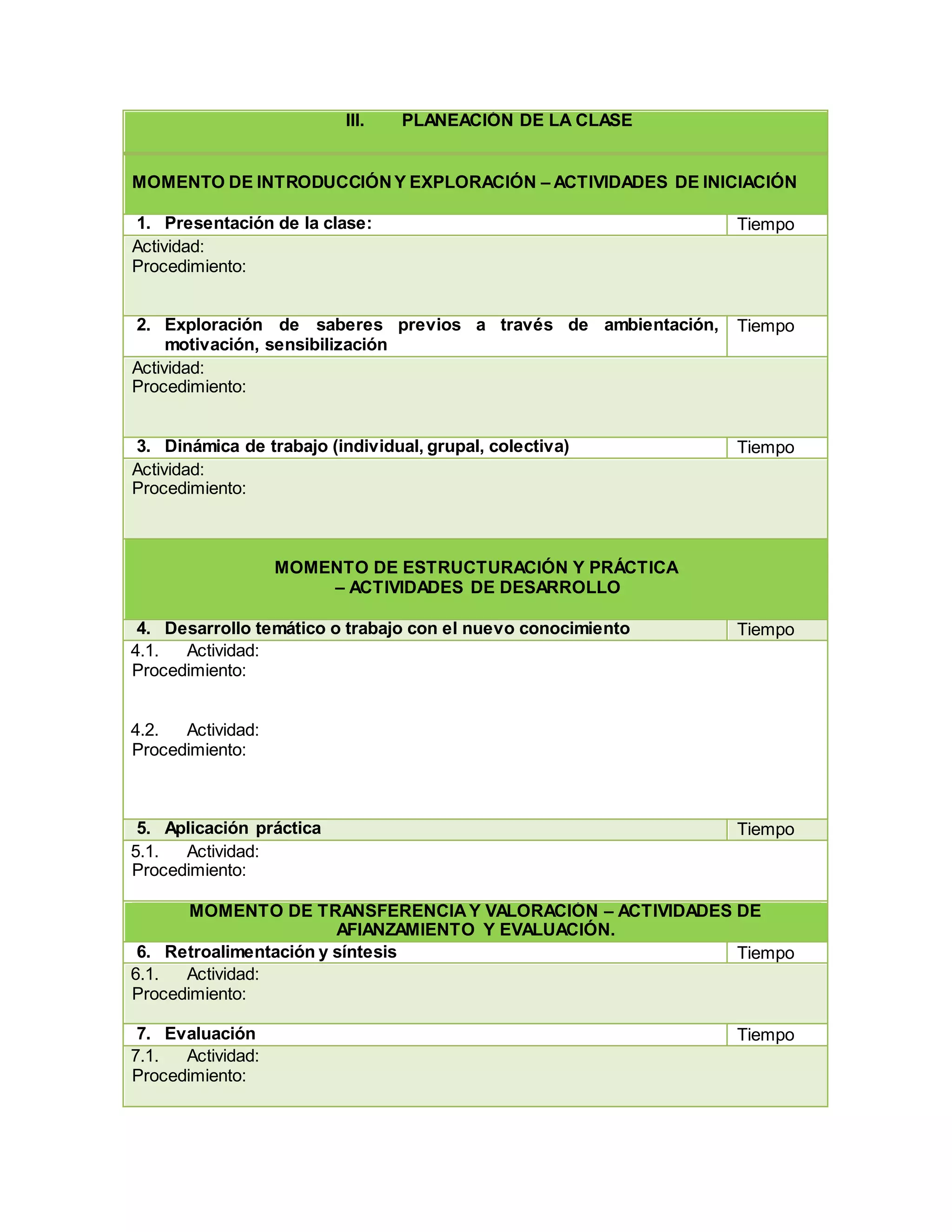 Formato de plan de clases | PDF