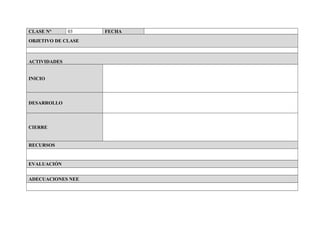 CLASE N° 03 FECHA
OBJETIVO DE CLASE
ACTIVIDADES
INICIO
DESARROLLO
CIERRE
RECURSOS
EVALUACIÓN
ADECUACIONES NEE
 
