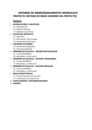 Rectangular Informe Formato de Informe Dimensionamiento Hidráulica de Caanales ...