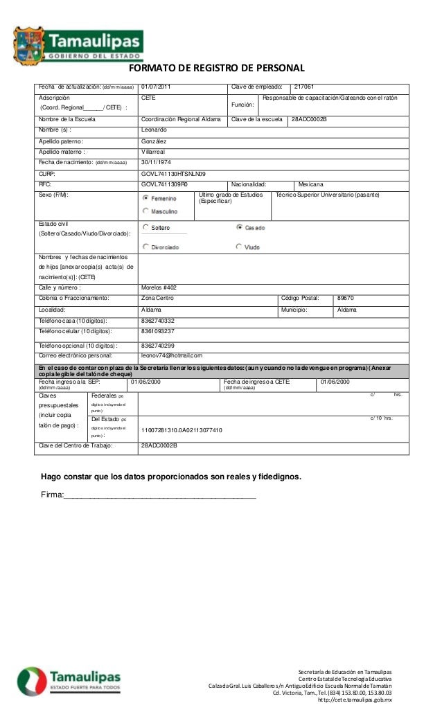Formato de registro de personal