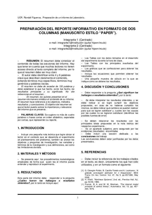 Formato De Un Informe De Laboratorio Formato De Un Informe De Laboratorio