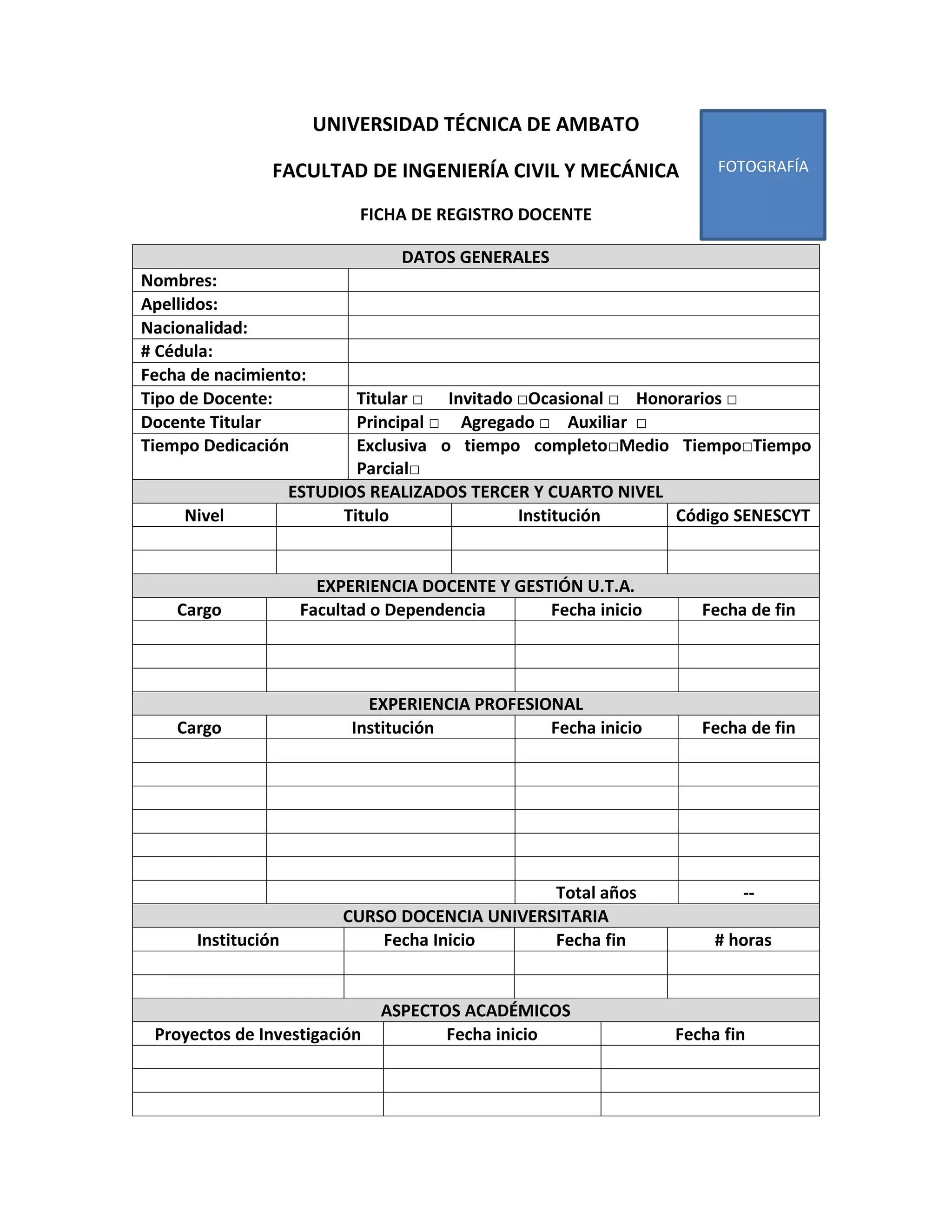 Formato ficha registro docente | PDF