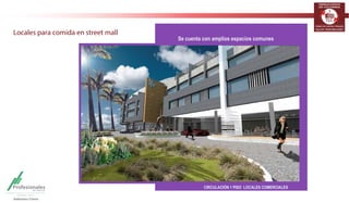 TERMINALES LOGÍSTICOS 
DE COLOMBIA 
Locales para comida 
Al Alcance de todos - Zona hotelera de comercio 
y servicios 
-Institucional marca 
-Café Bar snacks 
-Servicio comercial y complementarios 
-Doble posibilidad de atender al público transeúnte 
exterior y a los huéspedes del hotel en el lobby del 
hotel. 
Número ÁREA CONSTRUIDA 
LOCAL 27A 64,32 
LOCAL 27B 72,29,41 
LOCAL 28A 72,34 
LOCAL 28B 72,32 
LOCAL 29 72,36 
LOCAL 30 72,34 
LOCAL 31 72,31 
LOCAL 32 71,36 
LOCAL 33 68,5 
AMPLACIÓN 
281,05 
144,67 
143,88 
 