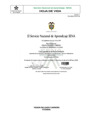 Formato hoja de vida yeison