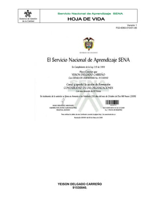 Formato hoja de vida yeison