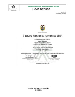 Formato hoja de vida yeison