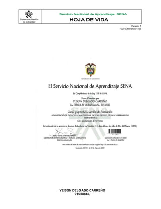 Formato hoja de vida yeison