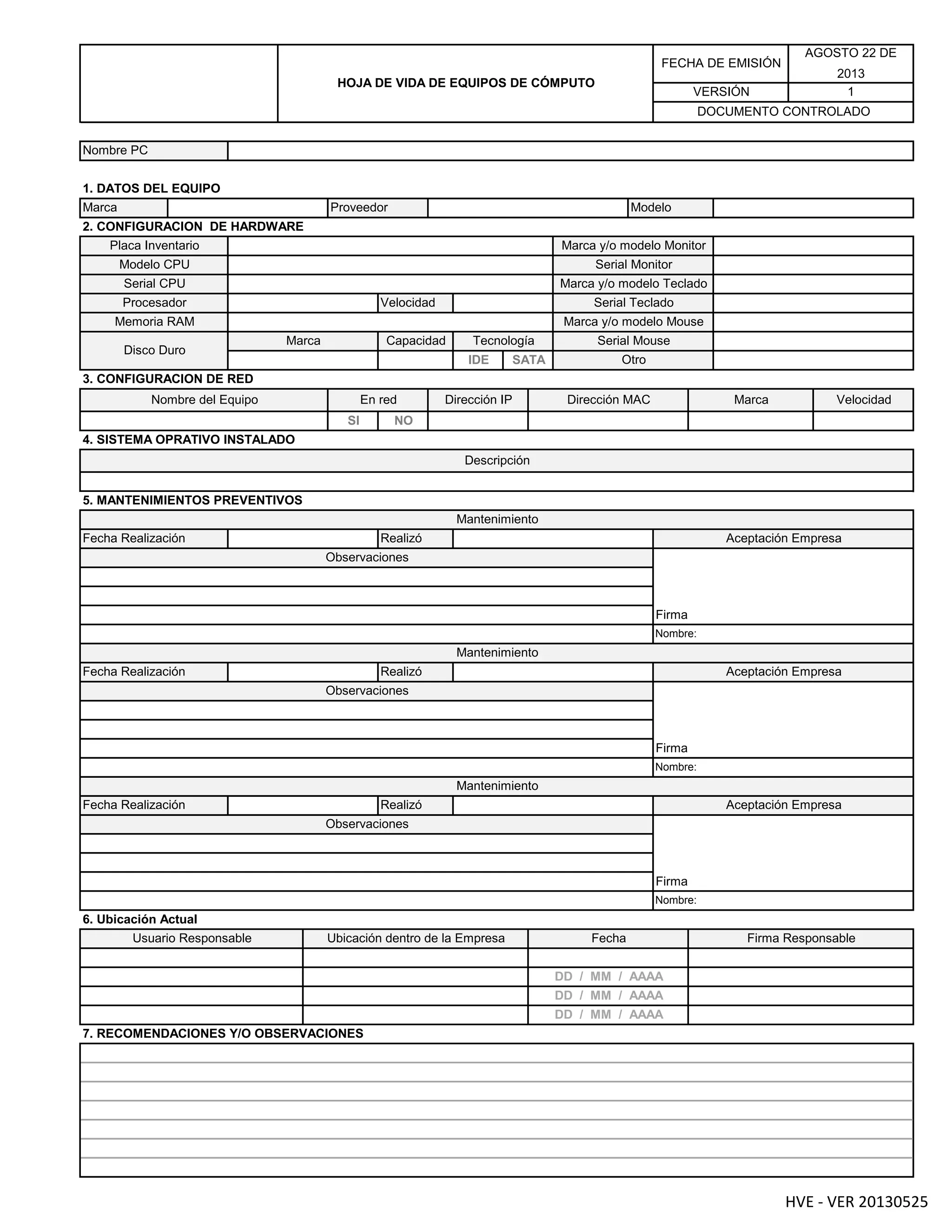 Formato hv equipos de computo | PDF