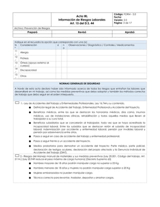 Form Example Irl FORMATO IRL ODI DS 44 OBLIGACION DE INFORMAR GENERICO | DOCX
