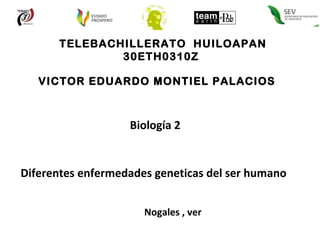 TELEBACHILLERATO  HUILOAPAN 30ETH0310Z  VICTOR EDUARDO MONTIEL PALACIOS  Diferentes enfermedades geneticas del ser humano  Nogales , ver  Biología 2 