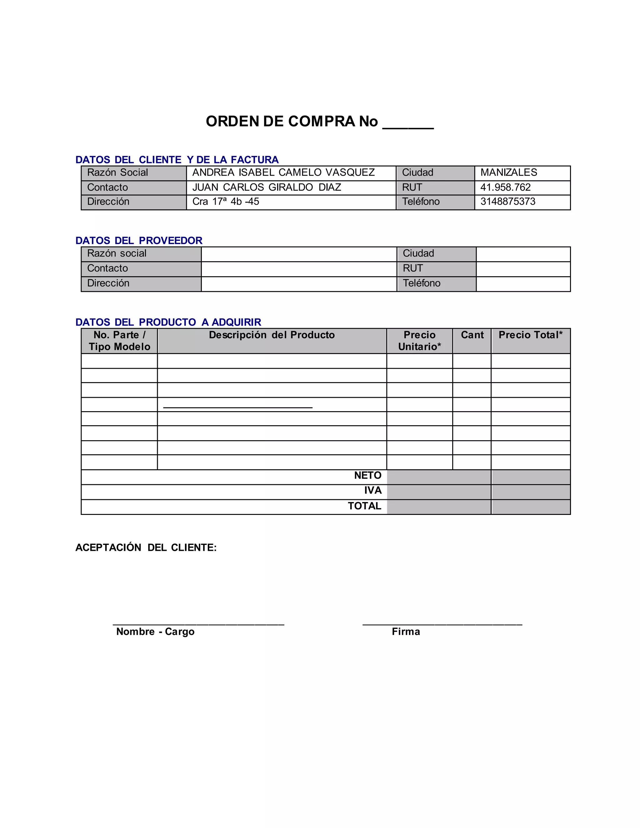 Formato De Orden De Compra Images And Photos Finder