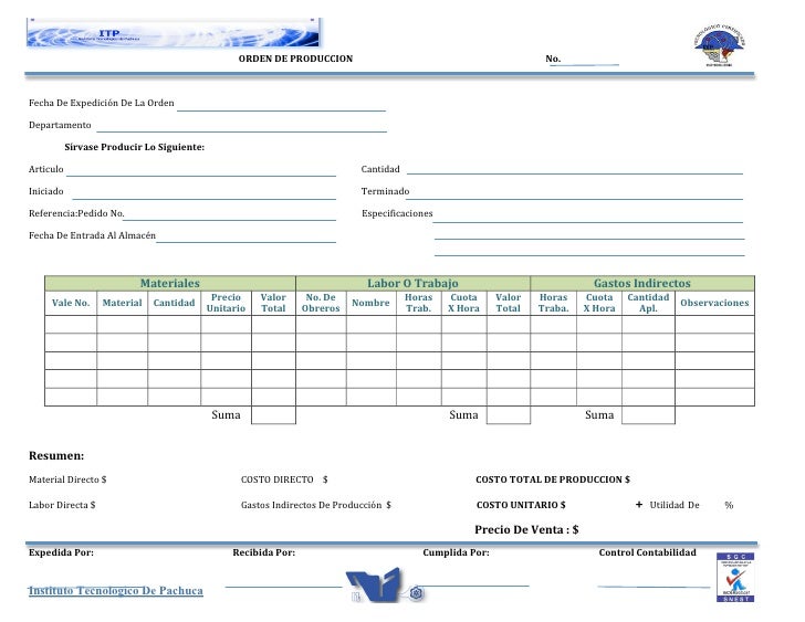 Formato Orden De Produccion