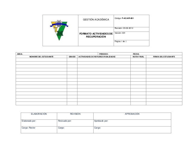 formato para actividades de recuperaci 243 n formato de actividades laborales