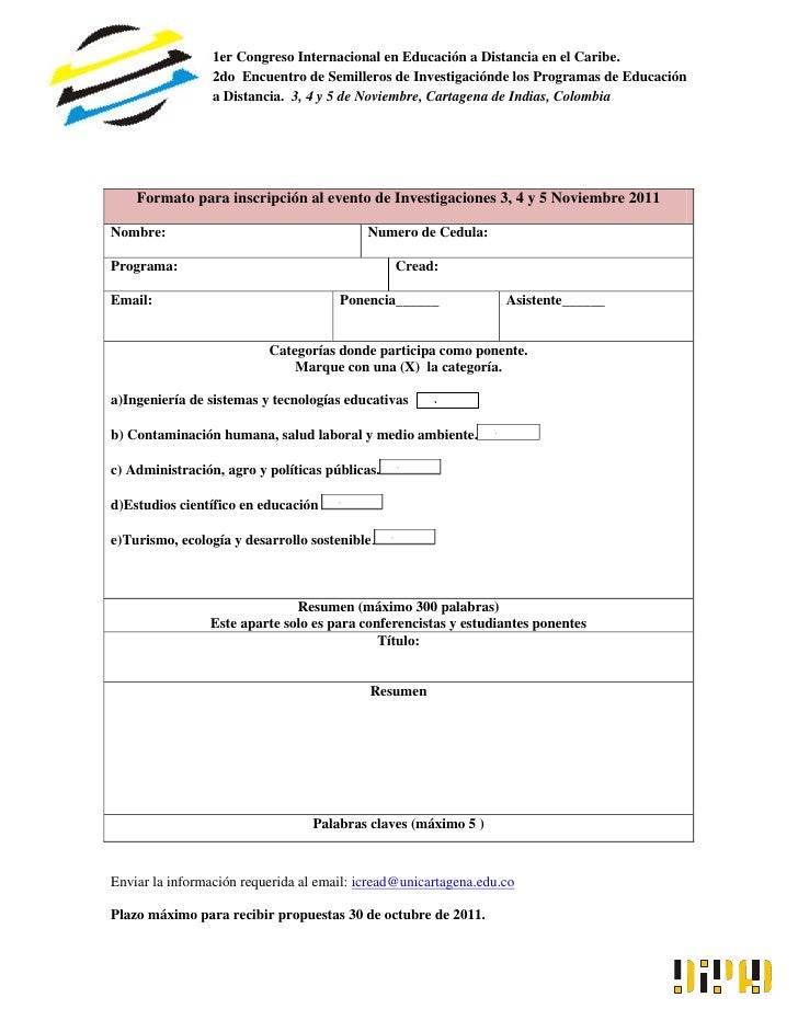 Formato para inscripción al evento de investigaciones cread Formato para inscripción al evento de investigaciones cread