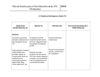 Plan de Gestión para el Uso Educativo de las TIC.
TIColsantos

2014

 