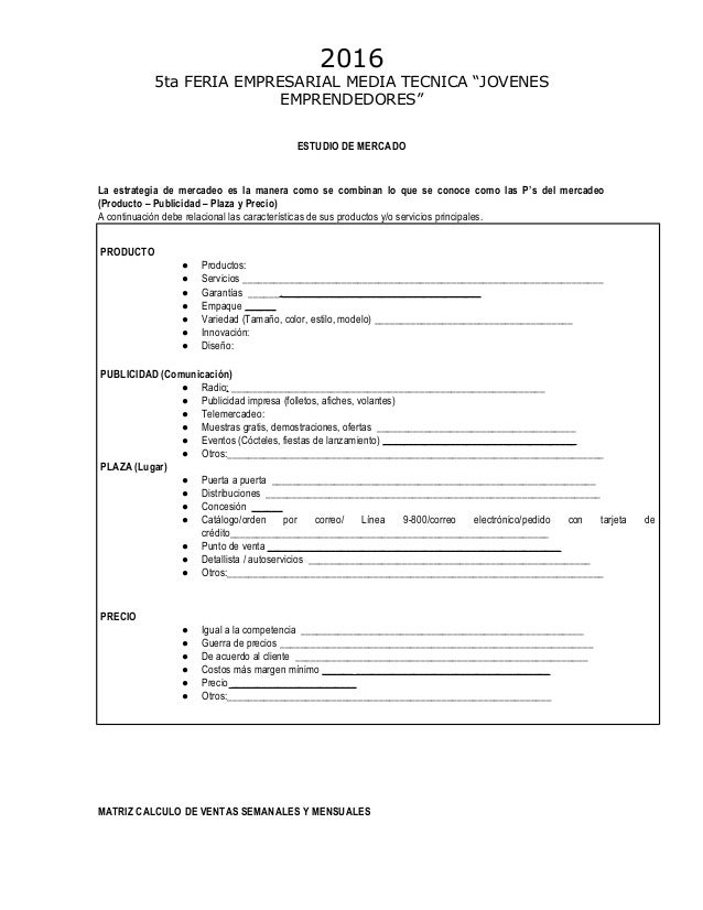 Formato plan de negocios