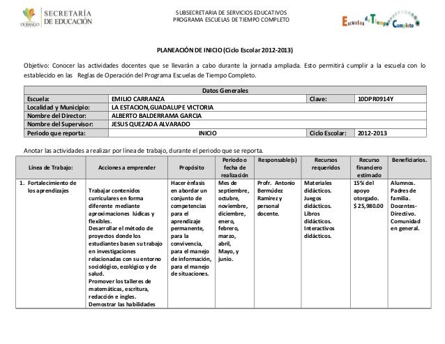 Formato planeación 2012 2013
