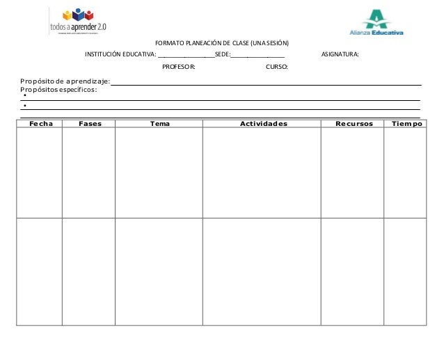 Formato planeación de clase